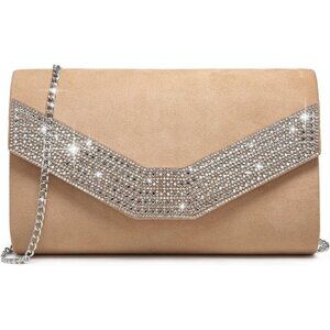 Women's 1-Rhinestone Camel Evening Bags Formal Party Clutches for Wedding